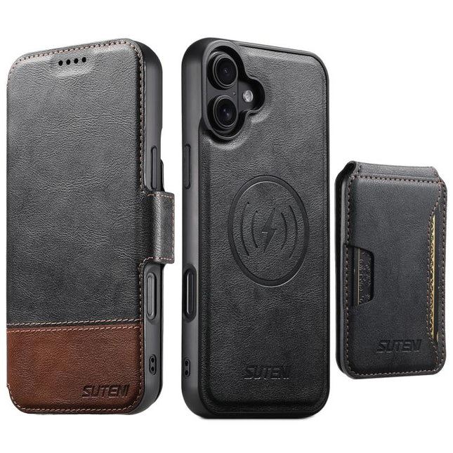 Suteni Q06S3 3-in-1 Splicing Detachable Vertical Flip Wallet MagSafe Leather Phone Case, For iPhone 18, For iPhone 18 Pro, For iPhone 18 Pro Max, For iPhone 17 Pro Max, For iPhone 17 Pro, For iPhone 17, For iPhone Air, For iPhone 16 Pro Max