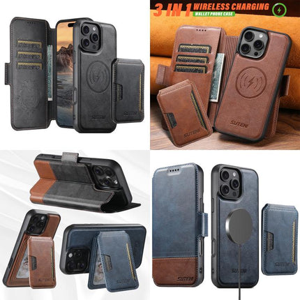 Suteni Q06S3 3-in-1 Splicing Detachable Vertical Flip Wallet MagSafe Leather Phone Case, For iPhone 12 Pro