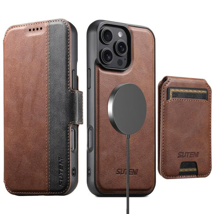 Suteni Q07S2 3-in-1 Detachable Vertical Flip Wallet MagSafe Splicing Leather Phone Case, For iPhone 17 Pro Max, For iPhone 17 Pro, For iPhone 17, For iPhone Air, For iPhone 16 Pro Max, For iPhone 16 Pro, For iPhone 16 Plus, For iPhone 16