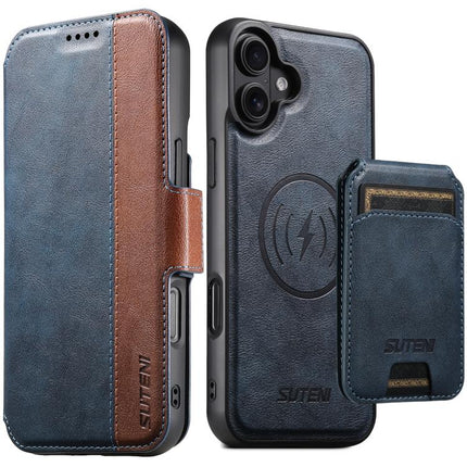 Suteni Q07S2 3-in-1 Detachable Vertical Flip Wallet MagSafe Splicing Leather Phone Case, For iPhone 17 Pro Max, For iPhone 17 Pro, For iPhone 17, For iPhone Air, For iPhone 16 Pro Max, For iPhone 16 Pro, For iPhone 16 Plus, For iPhone 16