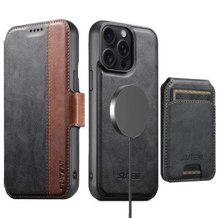 Suteni Q07S2 3-in-1 Detachable Vertical Flip Wallet MagSafe Splicing Leather Phone Case, For iPhone 15 Pro Max, For iPhone 15 Pro, For iPhone 15 Plus, For iPhone 15, For iPhone 14 Plus, For iPhone 14, For iPhone 14 Pro, For iPhone 14 Pro Max