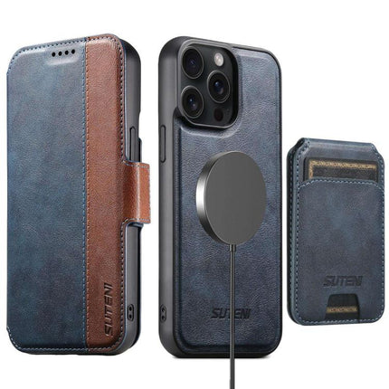 Suteni Q07S2 3-in-1 Detachable Vertical Flip Wallet MagSafe Splicing Leather Phone Case, For iPhone 15 Pro Max, For iPhone 15 Pro, For iPhone 15 Plus, For iPhone 15, For iPhone 14 Plus, For iPhone 14, For iPhone 14 Pro, For iPhone 14 Pro Max