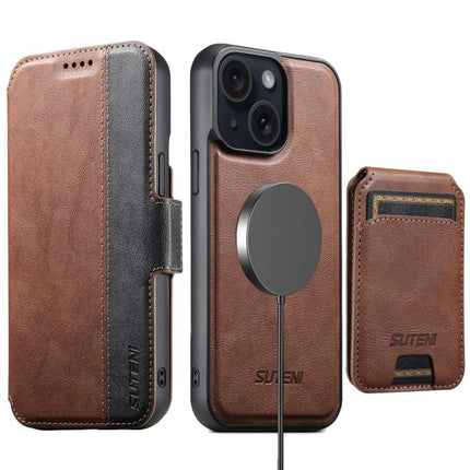 Suteni Q07S2 3-in-1 Detachable Vertical Flip Wallet MagSafe Splicing Leather Phone Case, For iPhone 15 Pro Max, For iPhone 15 Pro, For iPhone 15 Plus, For iPhone 15, For iPhone 14 Plus, For iPhone 14, For iPhone 14 Pro, For iPhone 14 Pro Max