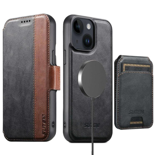 Suteni Q07S2 3-in-1 Detachable Vertical Flip Wallet MagSafe Splicing Leather Phone Case, For iPhone 14, For iPhone 14 Pro, For iPhone 14 Pro Max, For iPhone 13 Pro Max, For iPhone 13 Pro, For iPhone 13, For iPhone 12, For iPhone 12 Pro Max