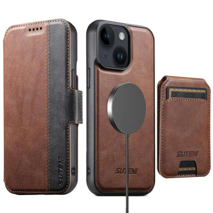 Suteni Q07S2 3-in-1 Detachable Vertical Flip Wallet MagSafe Splicing Leather Phone Case, For iPhone 15 Pro Max, For iPhone 15 Pro, For iPhone 15 Plus, For iPhone 15, For iPhone 14 Plus, For iPhone 14, For iPhone 14 Pro, For iPhone 14 Pro Max