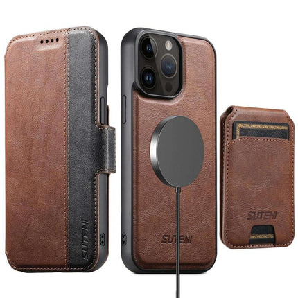 Suteni Q07S2 3-in-1 Detachable Vertical Flip Wallet MagSafe Splicing Leather Phone Case, For iPhone 15 Pro Max, For iPhone 15 Pro, For iPhone 15 Plus, For iPhone 15, For iPhone 14 Plus, For iPhone 14, For iPhone 14 Pro, For iPhone 14 Pro Max