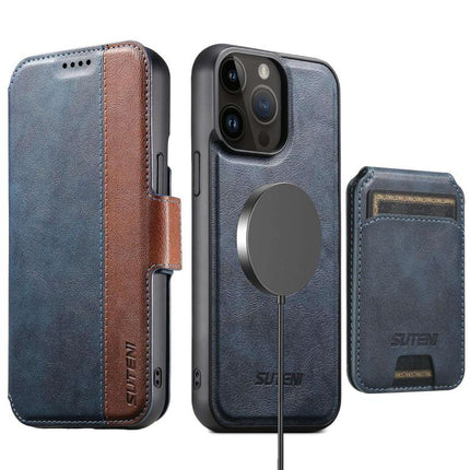 Suteni Q07S2 3-in-1 Detachable Vertical Flip Wallet MagSafe Splicing Leather Phone Case, For iPhone 13 Pro Max, For iPhone 13 Pro, For iPhone 13, For iPhone 12, For iPhone 12 Pro Max, For iPhone 12 Pro