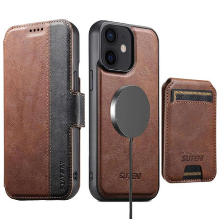 Suteni Q07S2 3-in-1 Detachable Vertical Flip Wallet MagSafe Splicing Leather Phone Case, For iPhone 13 Pro Max, For iPhone 13 Pro, For iPhone 13, For iPhone 12, For iPhone 12 Pro Max, For iPhone 12 Pro
