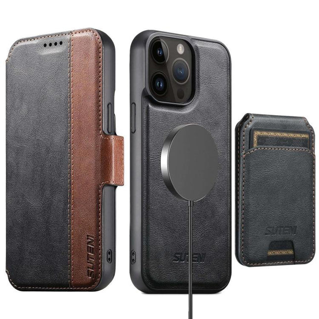 Suteni Q07S2 3-in-1 Detachable Vertical Flip Wallet MagSafe Splicing Leather Phone Case, For iPhone 12 Pro