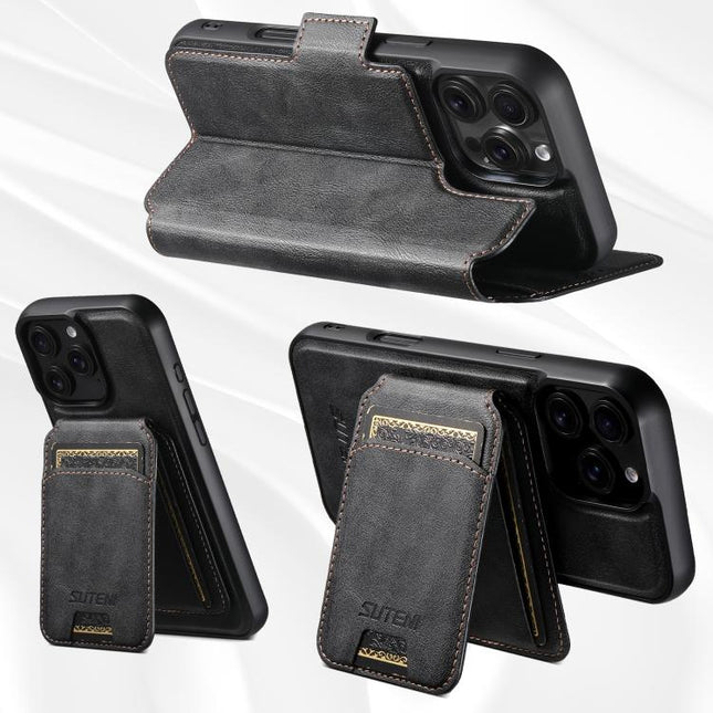 Suteni Q07S2 3-in-1 Detachable Vertical Flip Wallet MagSafe Splicing Leather Phone Case, For iPhone 17 Pro Max, For iPhone 17 Pro, For iPhone 17, For iPhone Air, For iPhone 16 Pro Max, For iPhone 16 Pro, For iPhone 16 Plus, For iPhone 16