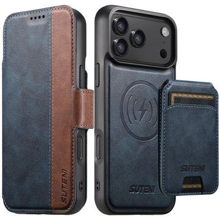 Suteni Q07S2 3-in-1 Detachable Vertical Flip Wallet MagSafe Splicing Leather Phone Case, For iPhone 17 Pro Max, For iPhone 17 Pro, For iPhone 17, For iPhone Air, For iPhone 16 Pro Max, For iPhone 16 Pro, For iPhone 16 Plus, For iPhone 16