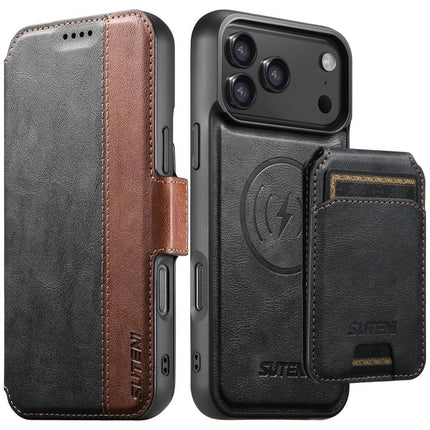 Suteni Q07S2 3-in-1 Detachable Vertical Flip Wallet MagSafe Splicing Leather Phone Case, For iPhone 17 Pro Max, For iPhone 17 Pro, For iPhone 17, For iPhone Air, For iPhone 16 Pro Max, For iPhone 16 Pro, For iPhone 16 Plus, For iPhone 16