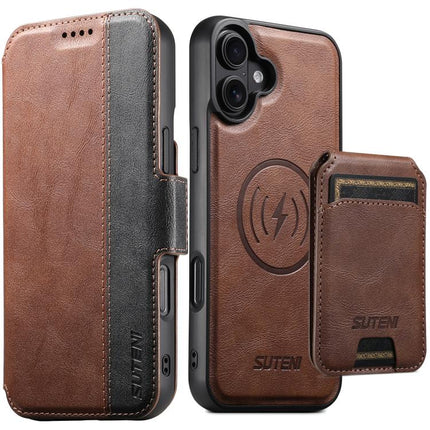 Suteni Q07S2 3-in-1 Detachable Vertical Flip Wallet MagSafe Splicing Leather Phone Case, For iPhone 17 Pro Max, For iPhone 17 Pro, For iPhone 17, For iPhone Air, For iPhone 16 Pro Max, For iPhone 16 Pro, For iPhone 16 Plus, For iPhone 16