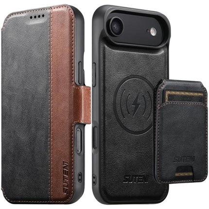 Suteni Q07S2 3-in-1 Detachable Vertical Flip Wallet MagSafe Splicing Leather Phone Case, For iPhone 17 Pro Max, For iPhone 17 Pro, For iPhone 17, For iPhone Air, For iPhone 16 Pro Max, For iPhone 16 Pro, For iPhone 16 Plus, For iPhone 16