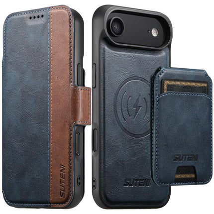 Suteni Q07S2 3-in-1 Detachable Vertical Flip Wallet MagSafe Splicing Leather Phone Case, For iPhone 17 Pro Max, For iPhone 17 Pro, For iPhone 17, For iPhone Air, For iPhone 16 Pro Max, For iPhone 16 Pro, For iPhone 16 Plus, For iPhone 16