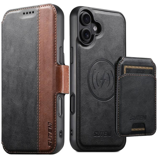 Suteni Q07S2 3-in-1 Detachable Vertical Flip Wallet MagSafe Splicing Leather Phone Case, For iPhone 18, For iPhone 18 Pro, For iPhone 18 Pro Max, For iPhone 17 Pro Max, For iPhone 17 Pro, For iPhone 17, For iPhone Air, For iPhone 16 Pro Max