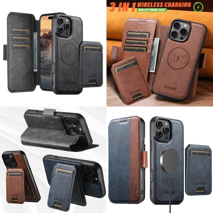 Suteni Q07S2 3-in-1 Detachable Vertical Flip Wallet MagSafe Splicing Leather Phone Case, For iPhone 12 Pro