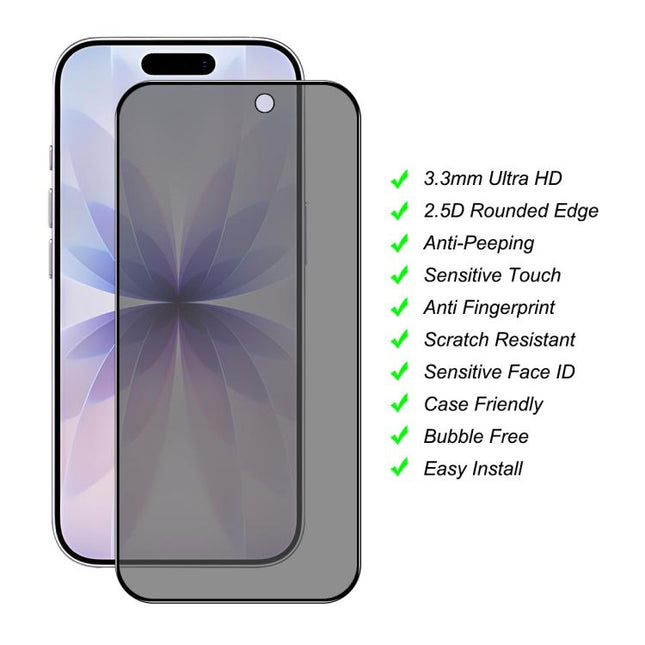 JUNSUNMAY 25pcs Silk Print Full Coverage Privacy Tempered Glass Film, For iPhone 17 Pro Max, For iPhone 17 Pro, For iPhone 17, For iPhone Air, For iPhone 16 Pro Max, For iPhone 16 Pro, For iPhone 16 Plus, For iPhone 16, For iPhone 15 Pro Max           ...