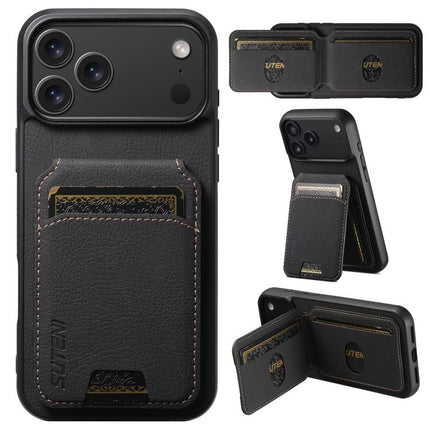 Suteni H02 Litchi Leather Card Wallet Stand Back Phone Case, For iPhone 18, For iPhone 18 Pro, For iPhone 18 Pro Max, For iPhone 17 Pro Max, For iPhone 17 Pro, For iPhone 17, For iPhone Air