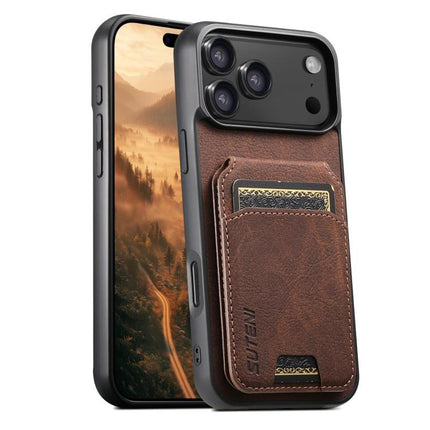 Suteni H02 Litchi Leather Card Wallet Stand Back Phone Case, For iPhone 18, For iPhone 18 Pro, For iPhone 18 Pro Max, For iPhone 17 Pro Max, For iPhone 17 Pro, For iPhone 17, For iPhone Air
