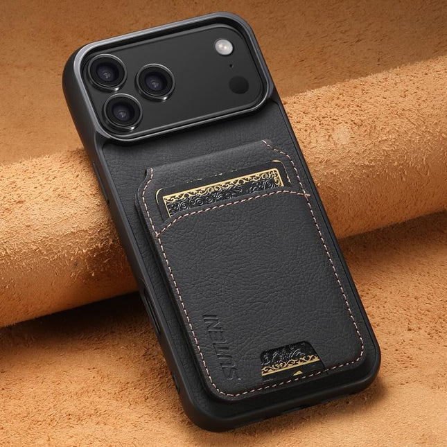 Suteni H02 Litchi Leather Card Wallet Stand Back Phone Case, For iPhone 18, For iPhone 18 Pro, For iPhone 18 Pro Max, For iPhone 17 Pro Max, For iPhone 17 Pro, For iPhone 17, For iPhone Air