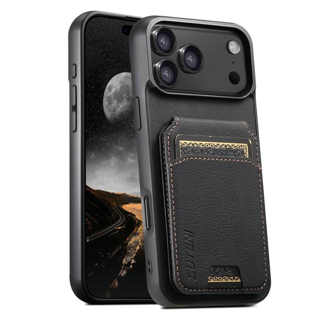 Suteni H02 Litchi Leather Card Wallet Stand Back Phone Case, For iPhone 18, For iPhone 18 Pro, For iPhone 18 Pro Max, For iPhone 17 Pro Max, For iPhone 17 Pro, For iPhone 17, For iPhone Air