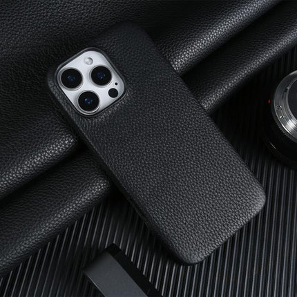Litchi Texture Genuine Leather MagSafe Back Phone Case, For iPhone 16 Pro Max, For iPhone 16 Pro