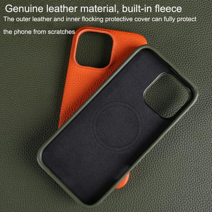 Litchi Texture Genuine Leather MagSafe Back Phone Case, For iPhone 14 Pro, For iPhone 14 Pro Max