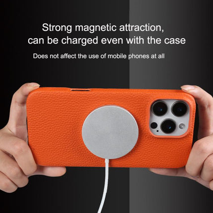 Litchi Texture Genuine Leather MagSafe Back Phone Case, For iPhone 12 Pro Max, For iPhone 12 Pro