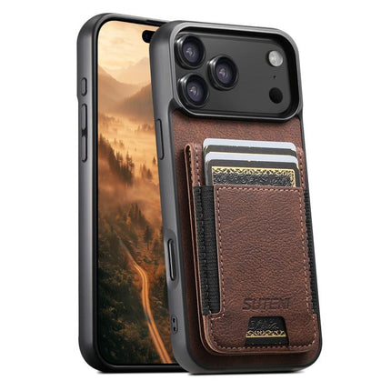 Suteni H03 Litchi Leather Card Bag Stand Back Phone Case, For iPhone 18, For iPhone 18 Pro, For iPhone 18 Pro Max, For iPhone 17 Pro Max, For iPhone 17 Pro, For iPhone 17, For iPhone Air