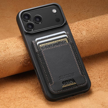 Suteni H03 Litchi Leather Card Bag Stand Back Phone Case, For iPhone 18, For iPhone 18 Pro, For iPhone 18 Pro Max, For iPhone 17 Pro Max, For iPhone 17 Pro, For iPhone 17, For iPhone Air