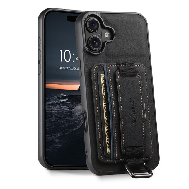 Suteni H13 Litchi Leather Wrist Strap Wallet Back Phone Case, For iPhone 18, For iPhone 18 Pro, For iPhone 18 Pro Max, For iPhone 17 Pro Max, For iPhone 17 Pro, For iPhone 17, For iPhone Air