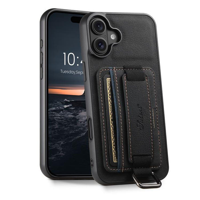 Suteni H13 Litchi Leather Wrist Strap Wallet Back Phone Case, For iPhone 18, For iPhone 18 Pro, For iPhone 18 Pro Max, For iPhone 17 Pro Max, For iPhone 17 Pro, For iPhone 17, For iPhone Air