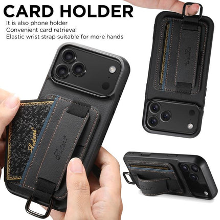 Suteni H13 Litchi Leather Wrist Strap Wallet Back Phone Case, For iPhone 18, For iPhone 18 Pro, For iPhone 18 Pro Max, For iPhone 17 Pro Max, For iPhone 17 Pro, For iPhone 17, For iPhone Air