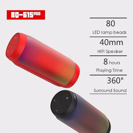 BQ615 PRO Kabelloser HiFi-Stereolautsprecher mit farbenfrohen LEDs, kombiniert Bluetooth + TF-Karten-Player + FM-Radio + AUX + NFC, BQ615 PRO