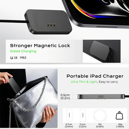 For iPad Air 11 / Air 10.9 Fast Charging Smart PIN Magnetic Charger Wireless Charging Pad with Type-C Cable, For iPad Air 11 / Air 10.9