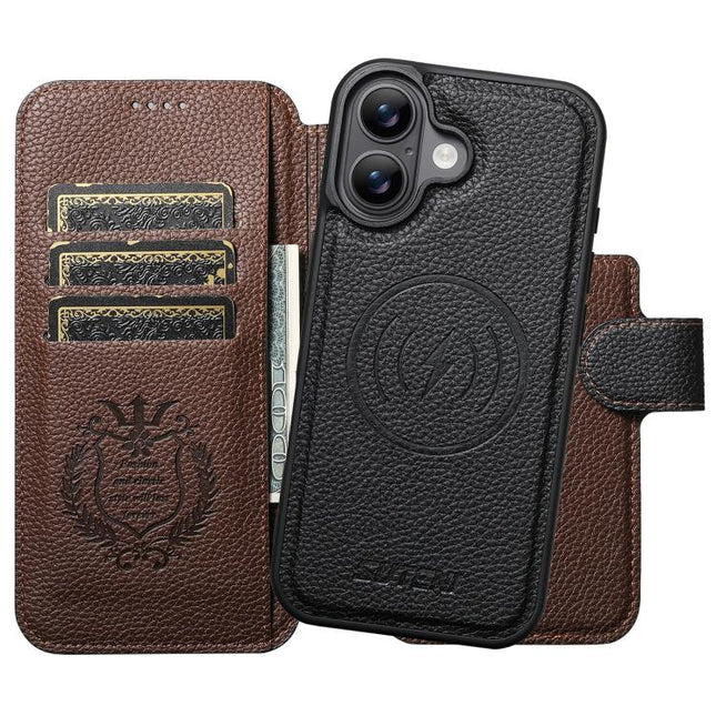 Suteni Q05 -in-1 Multi-function MagSafe Wallet Big Litchi Leather Phone Case, For iPhone 18, For iPhone 18 Pro, For iPhone 18 Pro Max, For iPhone 17 Pro Max, For iPhone 17 Pro, For iPhone 17, For iPhone 16 Pro Max, For iPhone 16 Pro, For iPhone 16     ...