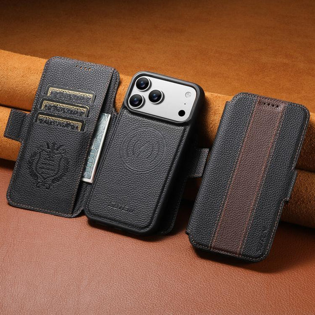 Suteni Q08 2-in-1 Multi-function Magnetic Wallet Big Litchi Vegan Leather Phone Case, For iPhone 17 Pro Max, For iPhone 17 Pro, For iPhone 17, For iPhone 16 Pro Max, For iPhone 16 Pro, For iPhone 16