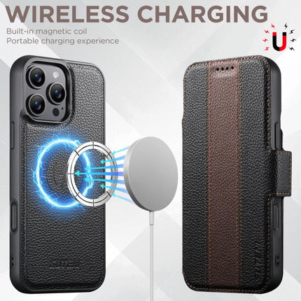 Suteni Q08 2-in-1 Multi-function Magnetic Wallet Big Litchi Vegan Leather Phone Case, For iPhone 16 Pro Max, For iPhone 16 Pro, For iPhone 16, For iPhone 15 Pro Max, For iPhone 15 Pro, For iPhone 15