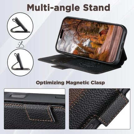 Suteni Q08 2-in-1 Multi-function Magnetic Wallet Big Litchi Vegan Leather Phone Case, For iPhone 16 Pro Max, For iPhone 16 Pro, For iPhone 16, For iPhone 15 Pro Max, For iPhone 15 Pro, For iPhone 15
