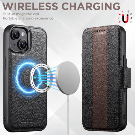 Suteni Q08 2-in-1 Multi-function Magnetic Wallet Big Litchi Vegan Leather Phone Case, For iPhone 14, For iPhone 14 Pro, For iPhone 14 Pro Max, For iPhone 13 Pro Max, For iPhone 13 Pro, For iPhone 13