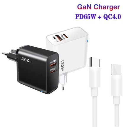 TE-PD65 GaN PD 65W + QC4.0 USB Charger with Type-C to Type-C Data Cable,  EU Plug