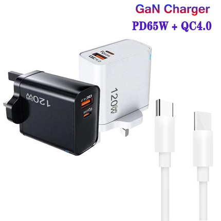 TE-PD65 GaN PD 65W + QC4.0 USB Charger with Type-C to Type-C Data Cable,  UK Plug
