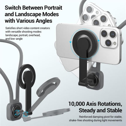 K08-2M 360 Degree Rotation Phone Neck Mount Hand Free POV Magnetic Neck Phone Holder, K08-2M
