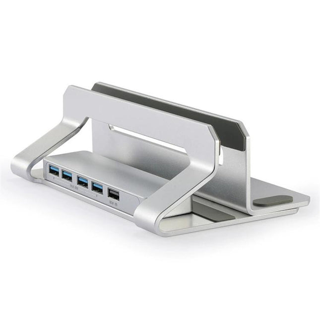 D051-3 Aluminum Alloy Desktop Organizer Vertical Laptop Stand with 4 USB Ports Hub, D051-3
