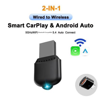 M25 Bluetooth 5.4 AI Box USB Dongle 2 in 1 For CarPlay / Android Auto Wired to Wireless Car Adapter, M25