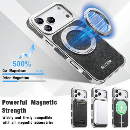 Suteni G6 Denim Pattern Electroplated 360 Rotation Holder Magnetic Phone Case, For iPhone 17 Pro Max, For iPhone 17 Pro, For iPhone 17, For iPhone 16 Pro Max, For iPhone 16 Pro, For iPhone 16, For iPhone 15 Pro Max, For iPhone 15 Pro