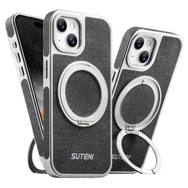 Suteni G6 Denim Pattern Electroplated 360 Rotation Holder Magnetic Phone Case, For iPhone 15, For iPhone 14, For iPhone 14 Pro, For iPhone 14 Pro Max, For iPhone 13 Pro Max, For iPhone 13 Pro, For iPhone 13