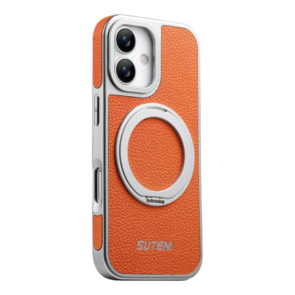 Suteni G6 Large Litchi Texture Electroplated 360 Rotation Holder Magnetic Phone Case, For iPhone 17 Pro Max, For iPhone 17 Pro, For iPhone 17, For iPhone 16 Pro Max, For iPhone 16 Pro, For iPhone 16, For iPhone 15 Pro Max, For iPhone 15 Pro
