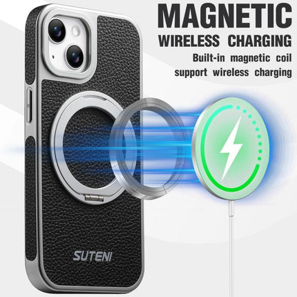 Suteni G6 Large Litchi Texture Electroplated 360 Rotation Holder Magnetic Phone Case, For iPhone 15, For iPhone 14, For iPhone 14 Pro, For iPhone 14 Pro Max, For iPhone 13 Pro Max, For iPhone 13 Pro, For iPhone 13